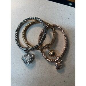 Set of 3 Mesh stretch Bracelet with heart charms